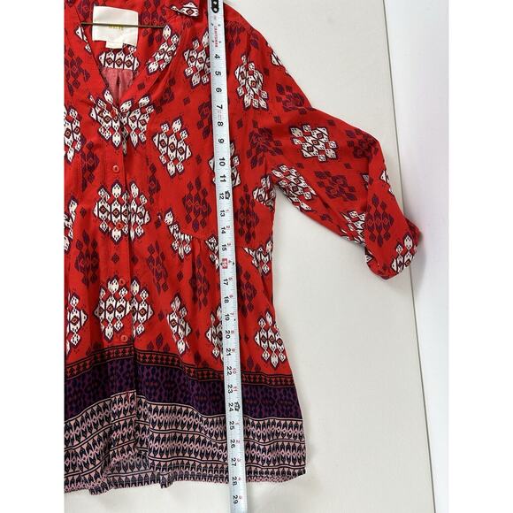 Maeve Anthropologie Shirt Women 12 Red Woodland Walk Tribal Top Boho - Picture 6 of 6
